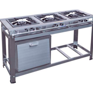 ESTUFA INDUSTRIAL 3 QUEMADORES DOBLE EN LINEA 30X30 MARCO DE 7CM CON HORNO
